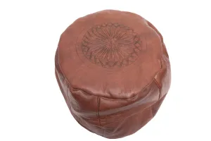 Moroccan Leather Pouf - Brown