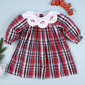 Ms Claus Hand Embroidered Tartan Dress