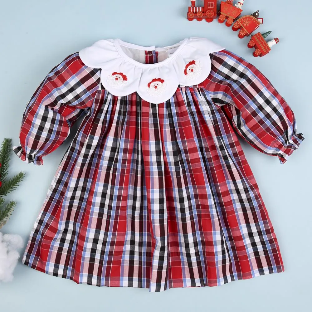 Ms Claus Hand Embroidered Tartan Dress