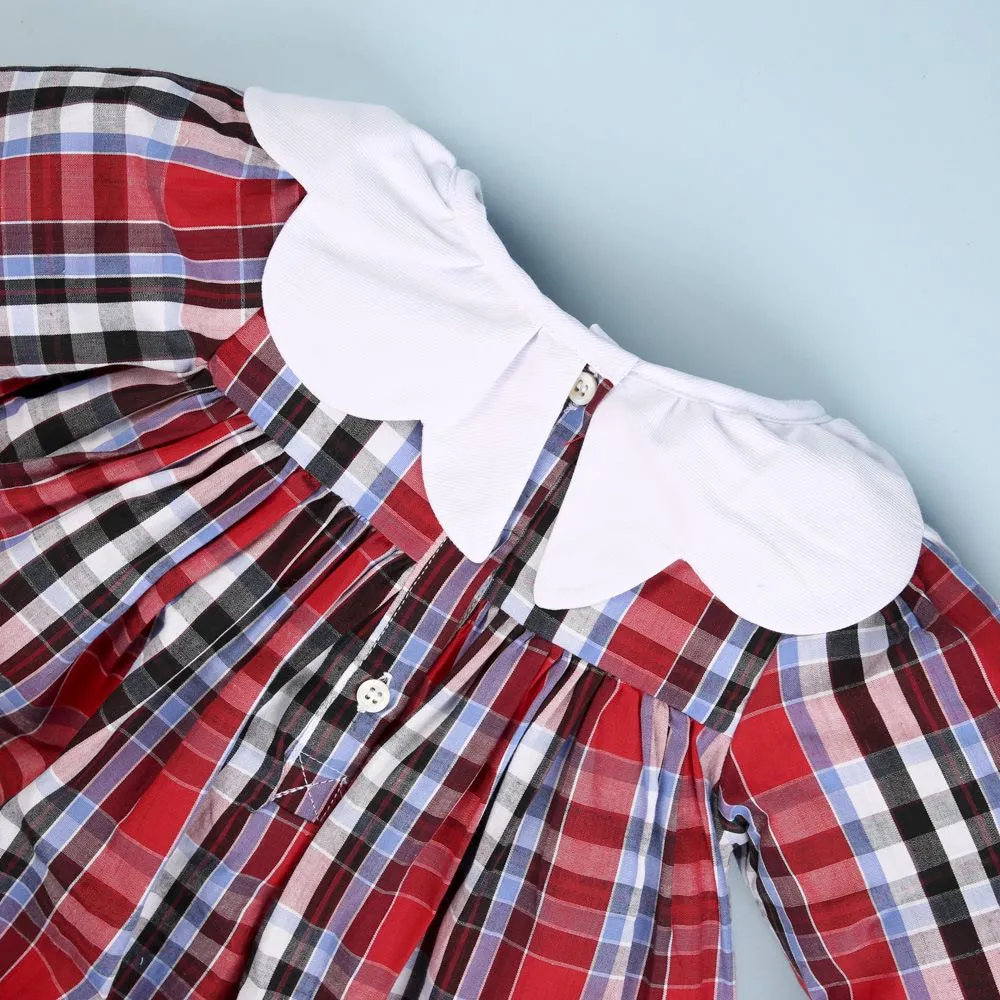 Ms Claus Hand Embroidered Tartan Dress
