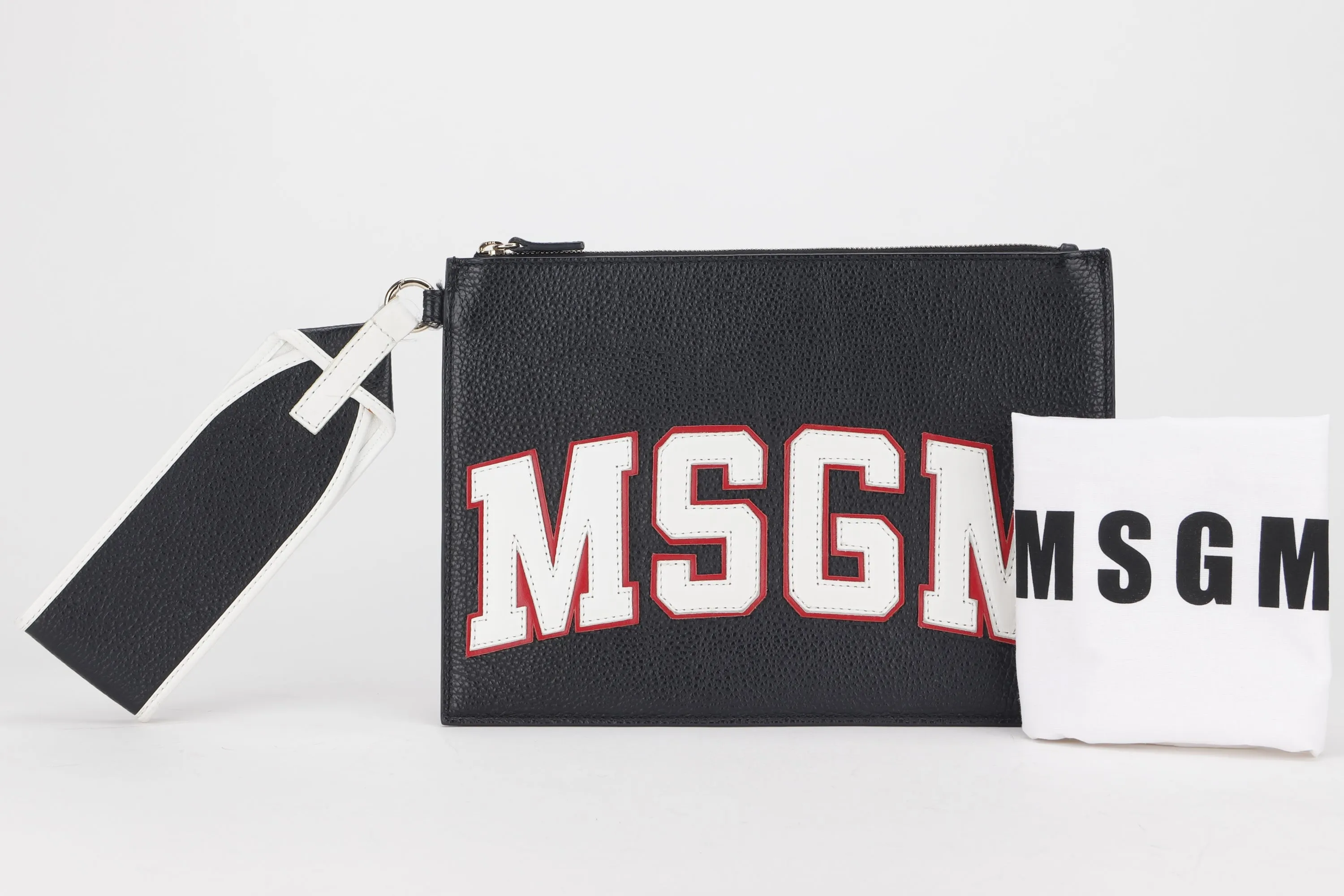 MSGM WHITE INITIALS ZIPPY CLUTCH, WITH DUSTC OVER