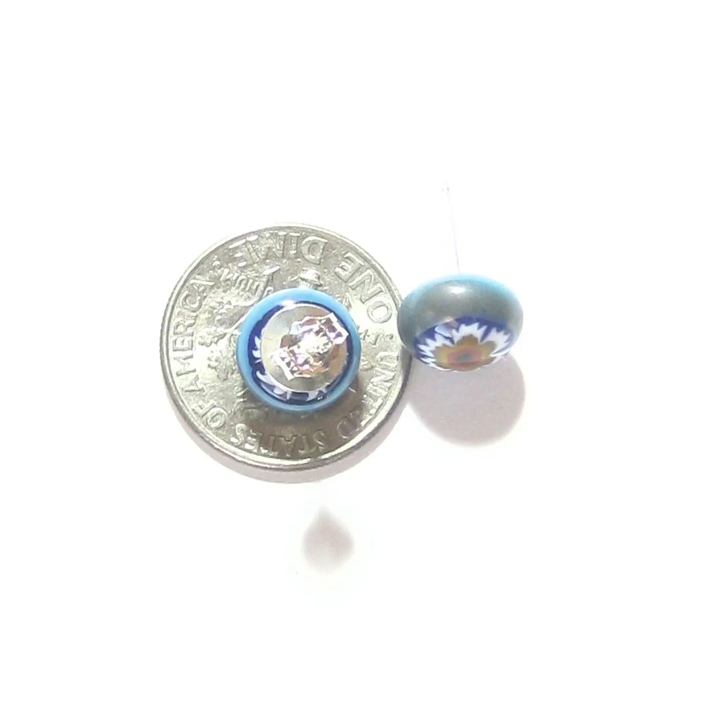 Murano Millefiori Blue Brown Flower Sterling Post Stud Earrings