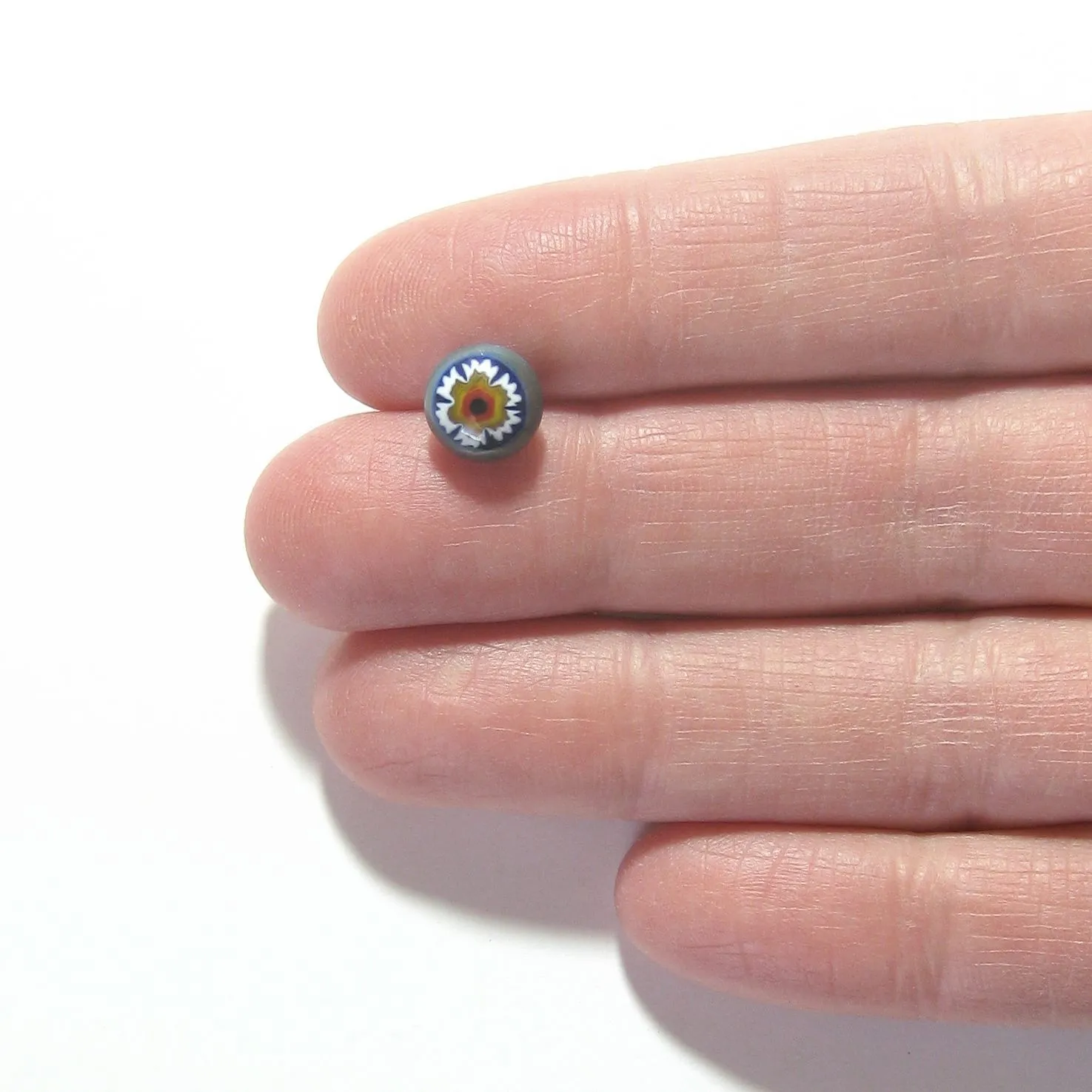 Murano Millefiori Blue Brown Flower Sterling Post Stud Earrings