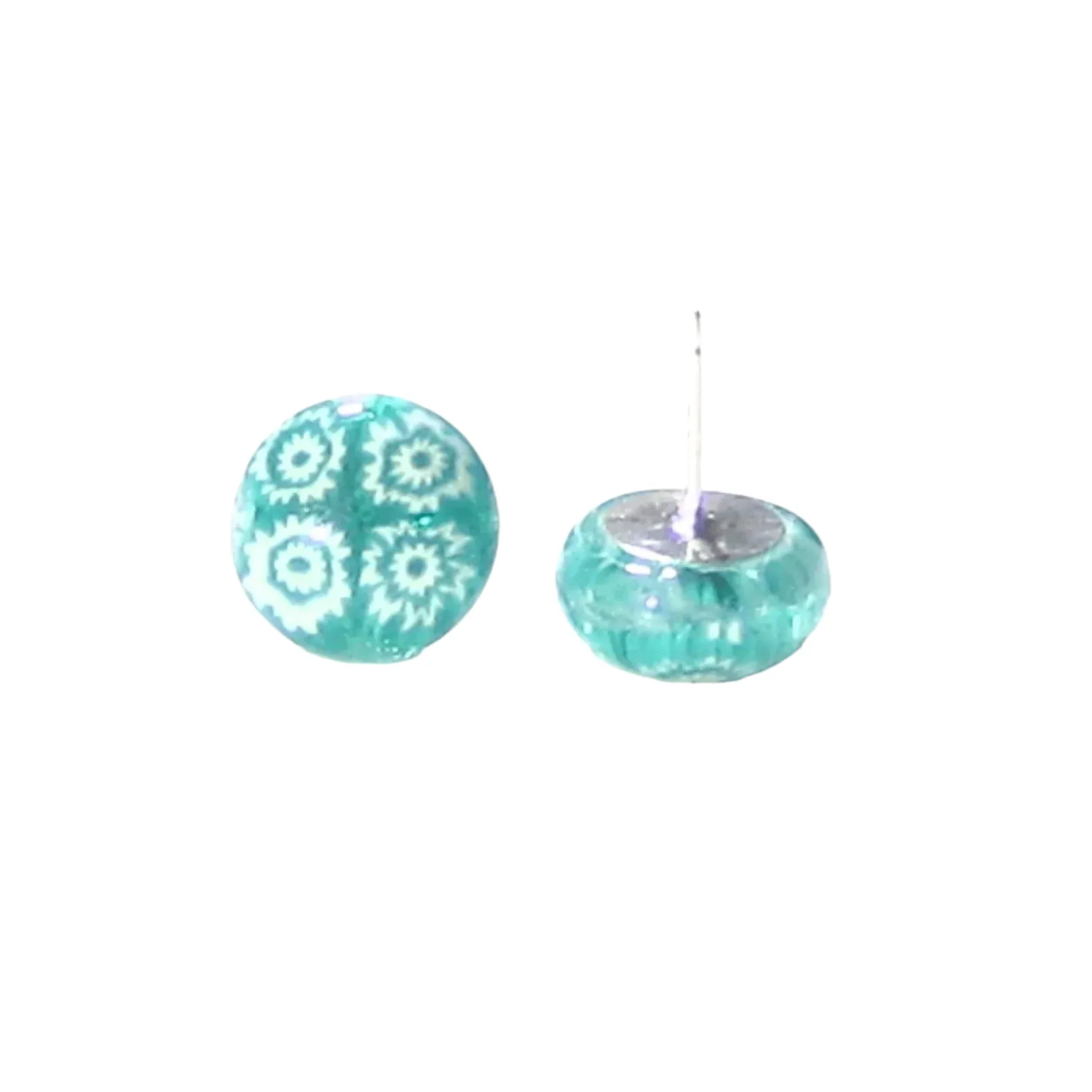 Murano Millefiori Sea Green Sterling Silver Large Post Stud Earrings