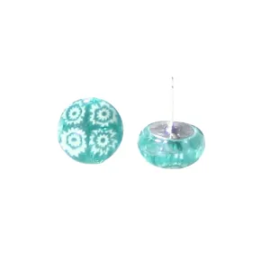 Murano Millefiori Sea Green Sterling Silver Large Post Stud Earrings