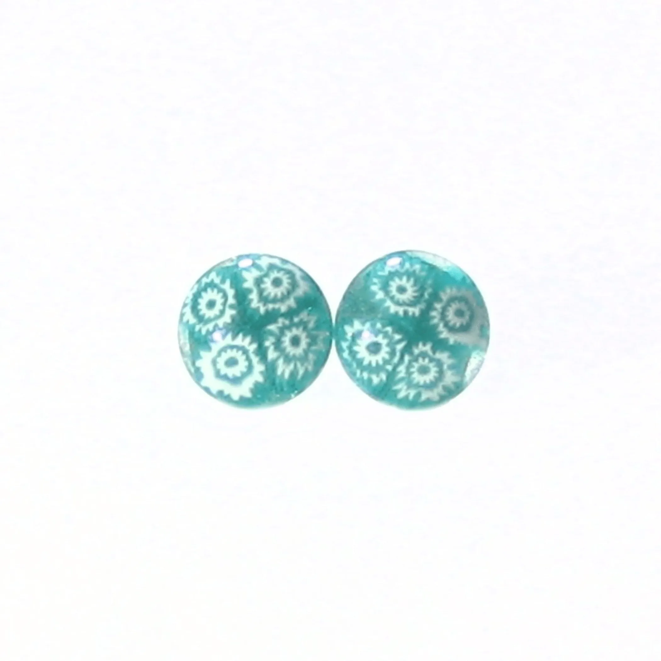 Murano Millefiori Sea Green Sterling Silver Large Post Stud Earrings