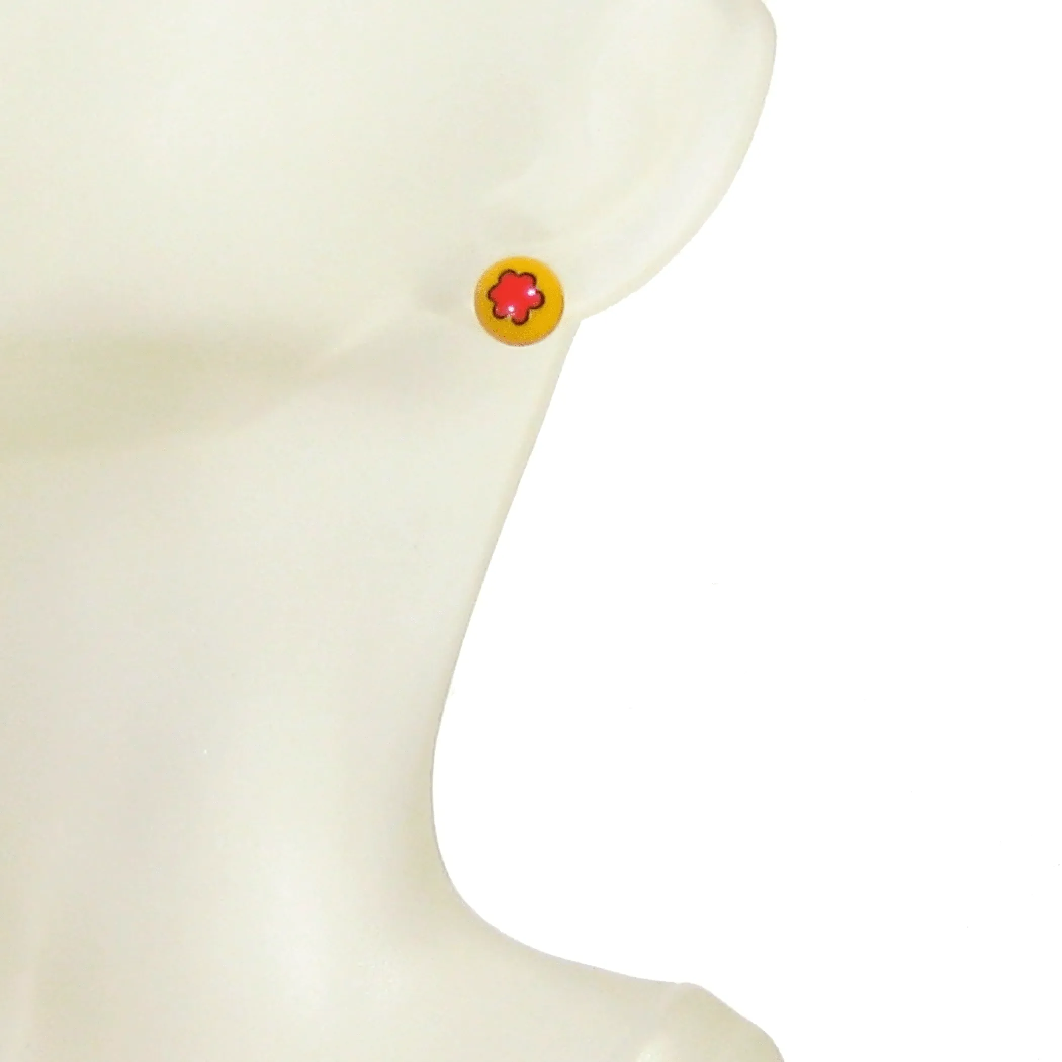 Murano Millefiori Yellow Red Flower Sterling Silver Post Earrings, Studs