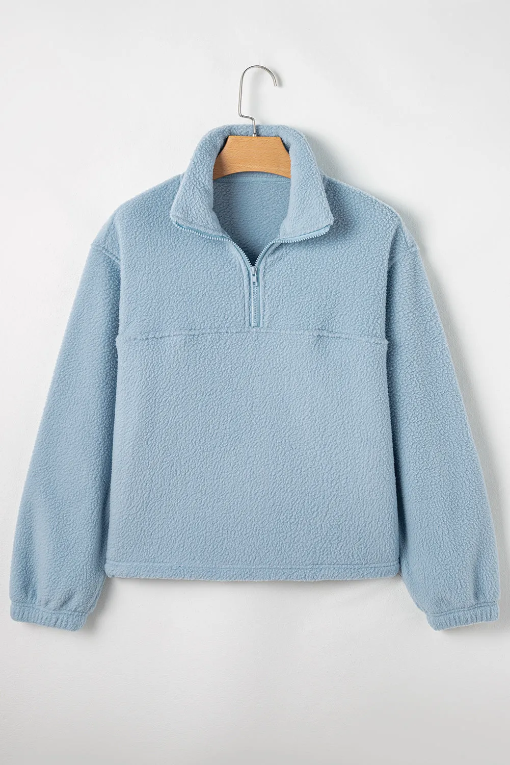 Myosotis Collared Zipper Drop Shoulder Fleece Sweatshirt