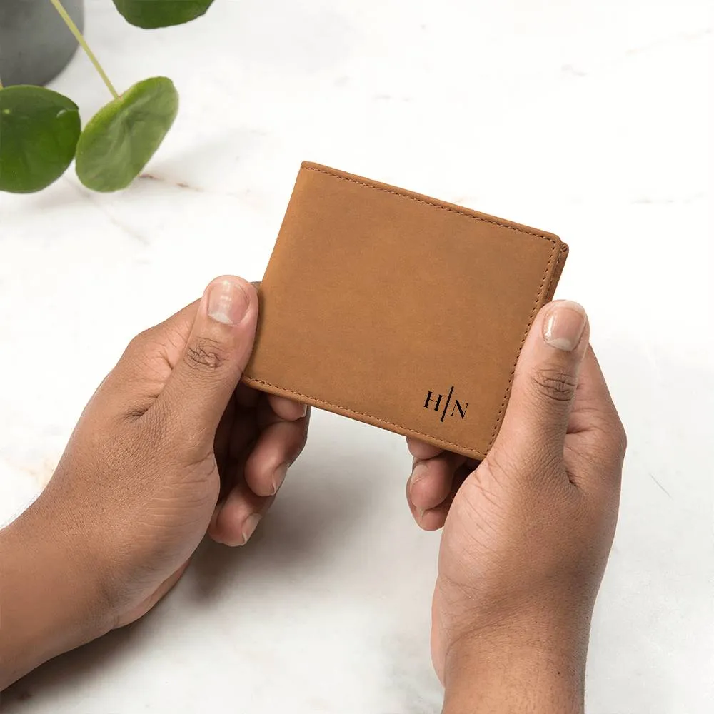 Name Initials - Leather Wallet (w/ FREE Metal Wallet Card)