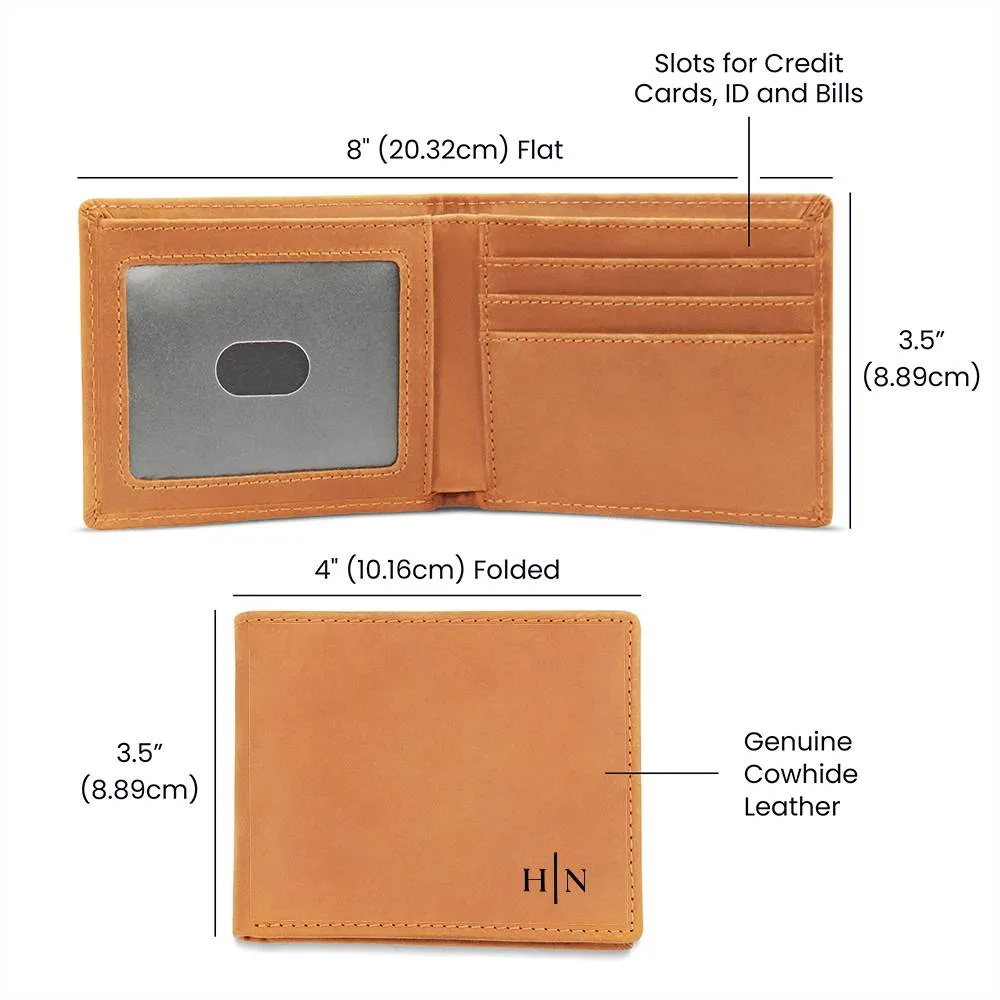 Name Initials - Leather Wallet (w/ FREE Metal Wallet Card)