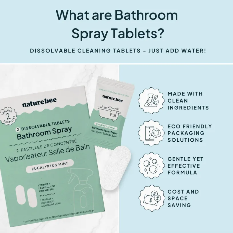 Nature Bee - 2 Bathroom Cleaning Spray Tablets (Box) | Eucalyptus Mint
