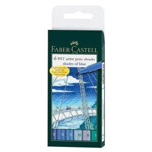 NEW Faber-Castell Pitt Artist Pen Brush "Shades of Blue" Wallet of 6 Pens