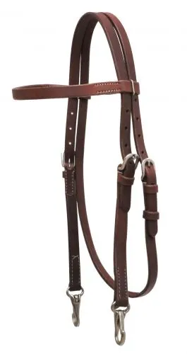 Oiled harness leather headstall with stainless steel snaps
