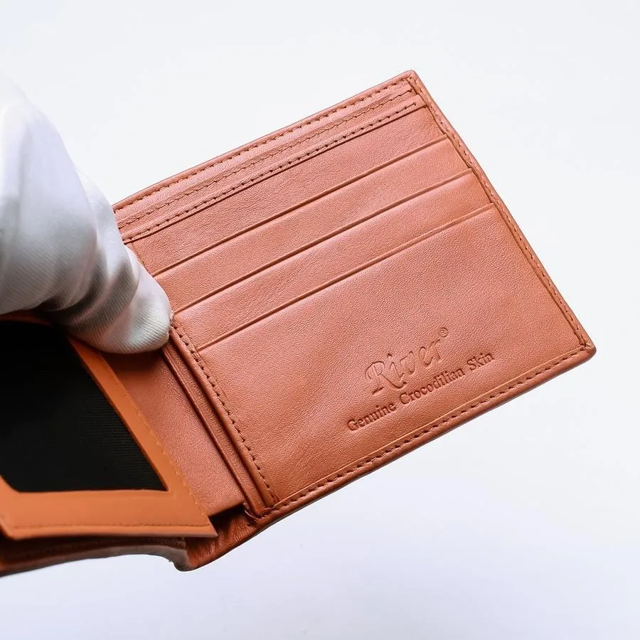 Orange Crocodile Tail Leather Mens Wallet