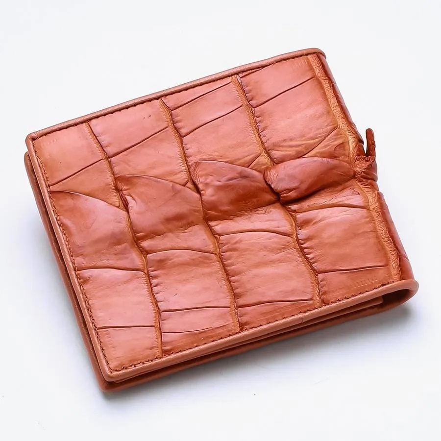 Orange Crocodile Tail Leather Mens Wallet