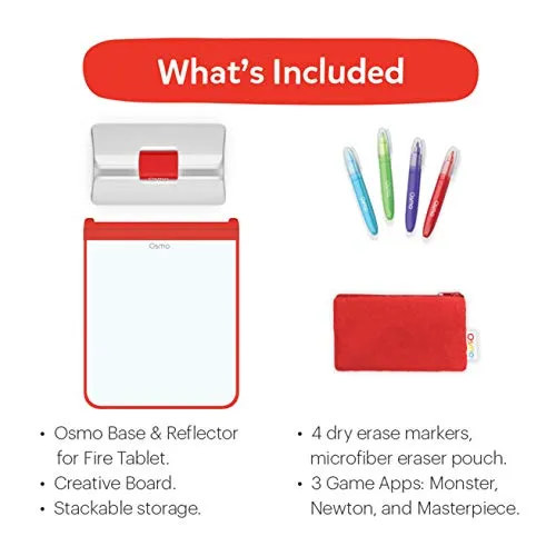Osmo - Creative Starter Kit for Fire Tablet - 3 Educational Learning Games - Ages 5-10 - Creative Drawing & Problem Solving/Early Physics - STEM Toy Fire Tablet Base Included