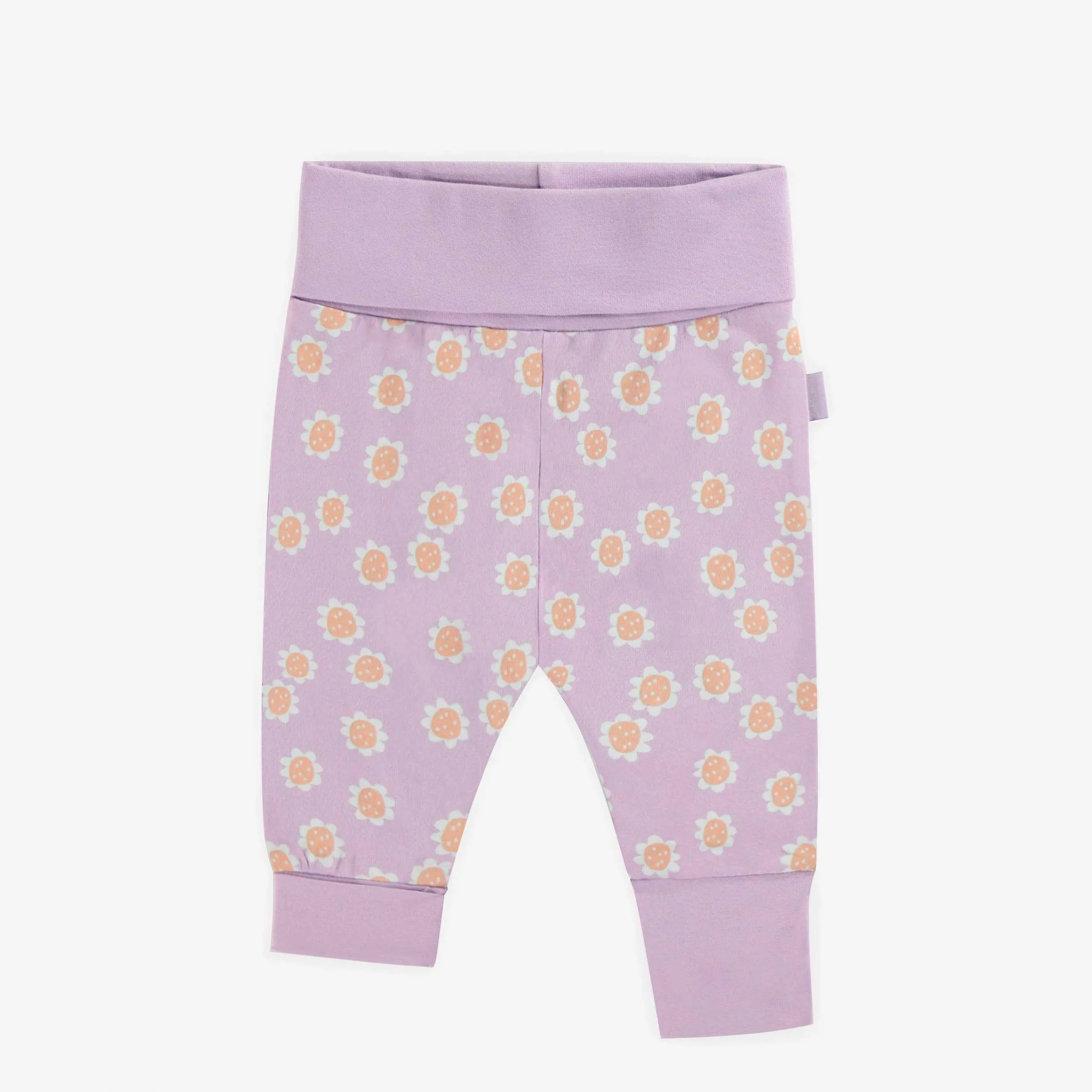 Pantalon évolutif mauve avec des fleurs rétro en jersey extensible, bébé || Purple evolutive pants with retro flowers in stretch jersey, baby
