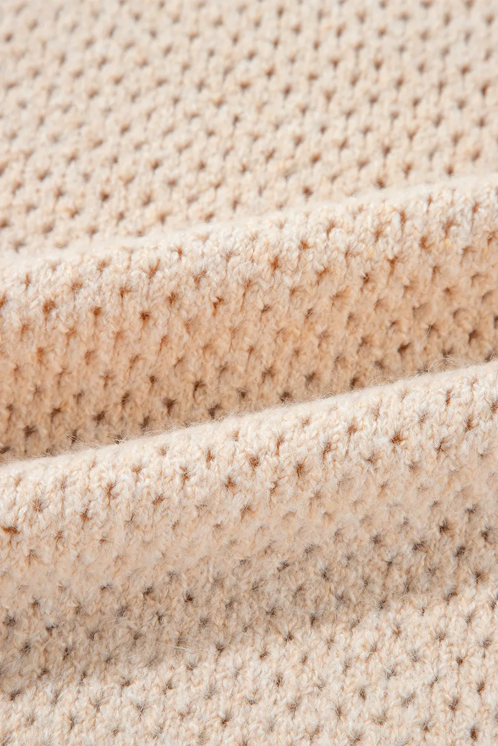 Parchment Loose Eyelet V Neck Drop Shoulder Sweater