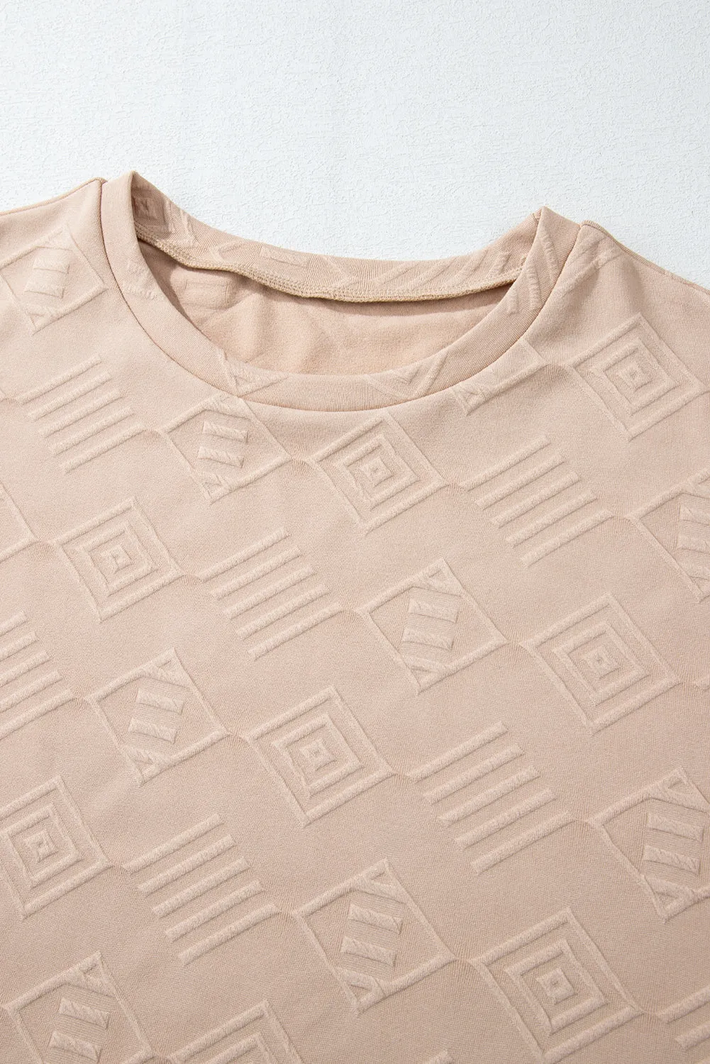 Parchment Plus Size Textured Drop Shoulder Crew Neck Sweatshirt