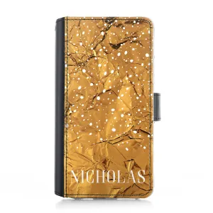 Personalised Samsung Leather Case - Creased Gold Effect and Name