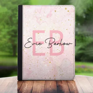 Personalised Vodafone Universal Leather Tablet Case With Pink Speckle Marble