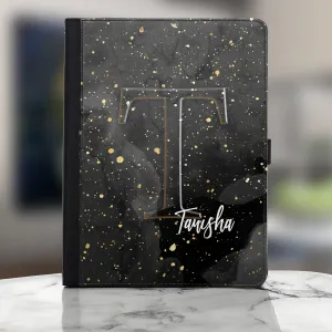 Personalised Yezz Universal Leather Tablet Case With Grey Speckle Marble