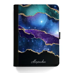 Personalised ZTE Universal Leather Tablet Case With Blue and Purple Stripe Marble