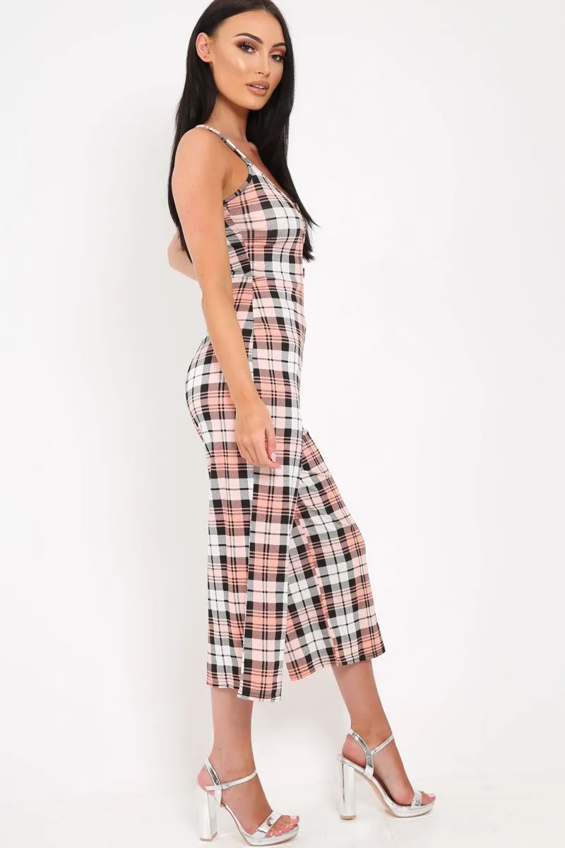 Pink Checked Button Front Jumpsuit - Lillier