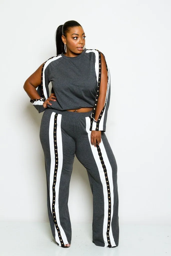 Plus Size Snap Button Top and Pants Set