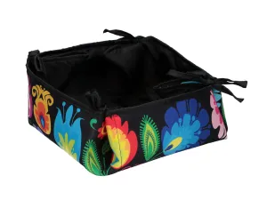 Polish Folk Art Foldable Bread Basket Holder, Lowicz Black