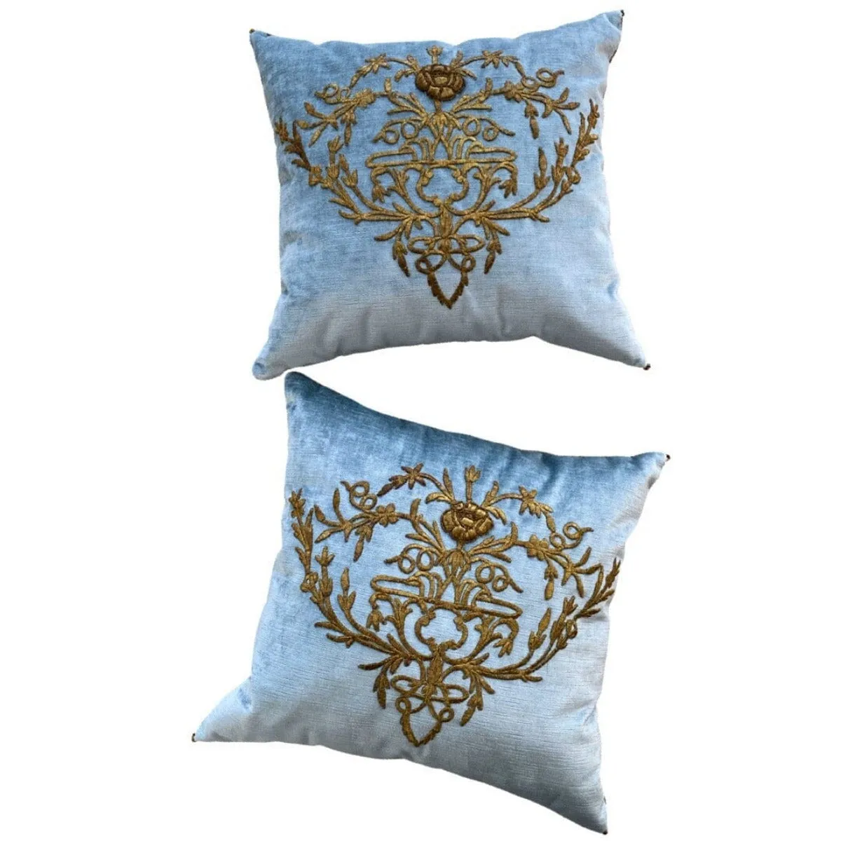 "RESERVED" Antique Ottoman Empire Raised Gold Metallic Embroidery (#E021523A&B | 20 x 21")