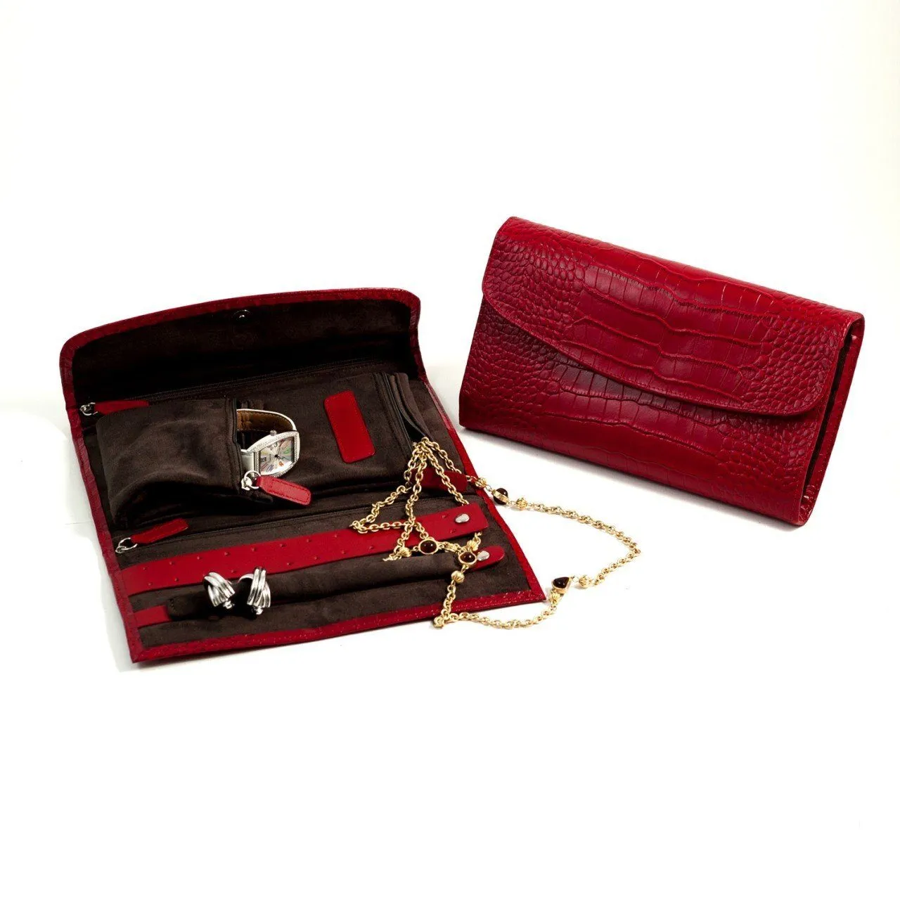 Red Leather Jewelry Clutch