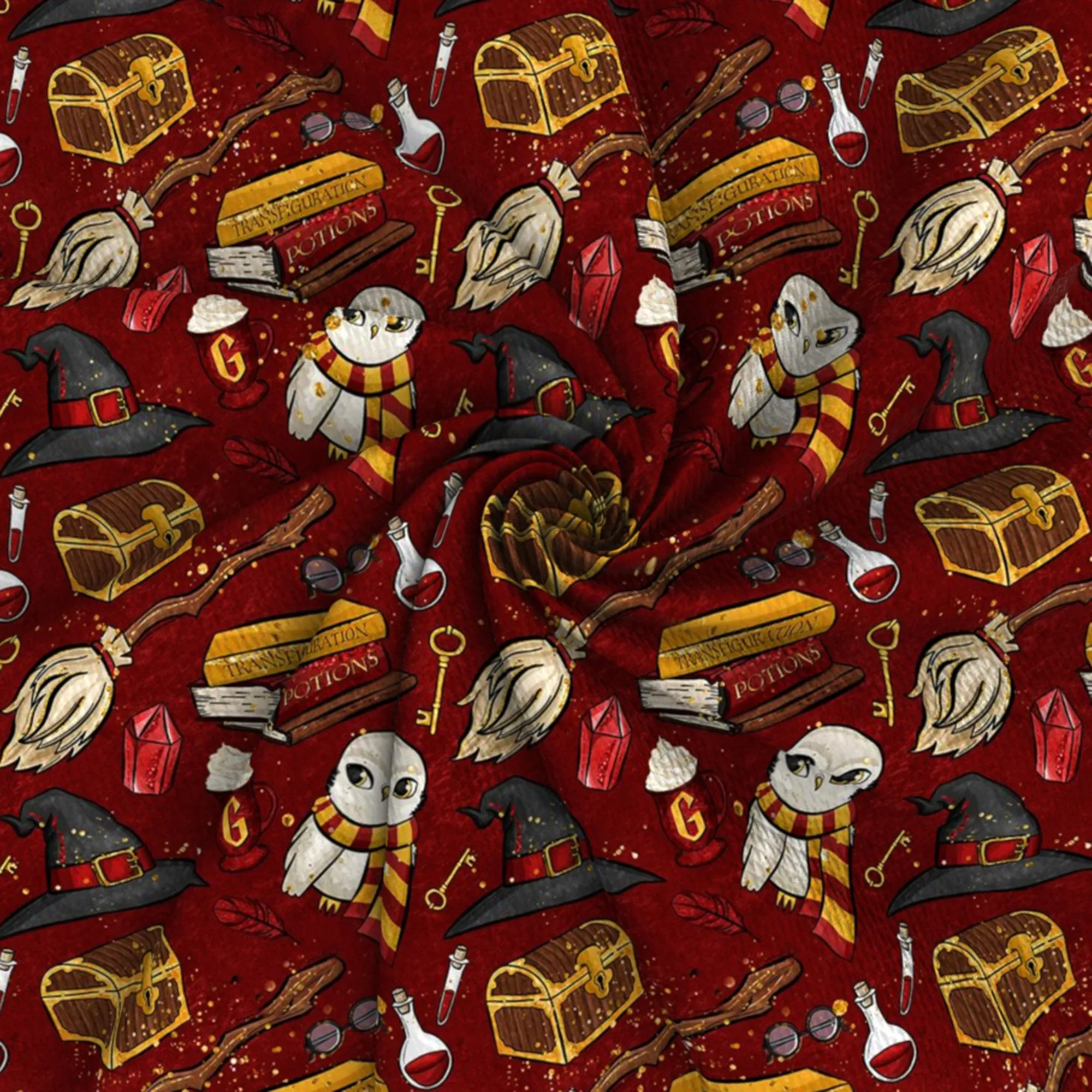 red series broom cap hat printed fabric