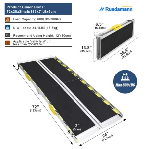 Ruedamann® Non-Skid Aluminum Folding Wheelchair Ramp Two Pieces Separated