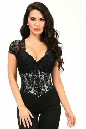 Sexy White with Black Lace Overlay Corset Belt Cincher