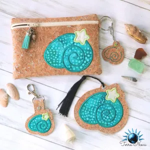 Shell Applique set (includes snap tab, charms, bookmark/bag tag/ornament, 4x4 ITH Bag & 5x7 ITH Bag) machine embroidery design DIGITAL DOWNLOAD