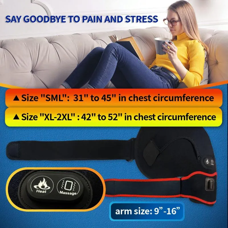 Shoulder Heating Pad Massager for Pain Relief, Vibration Massage Heated Wrap Braces for Left Right Frozen Shoulder, Rotator Cuff Injury, Arthritis for Men Woman - S/M/L