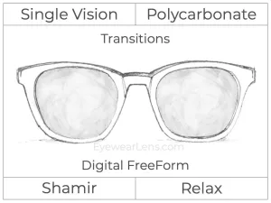 Single Vision - Polycarbonate - Shamir Relax - Digital - Transitions Signature - Aspheric