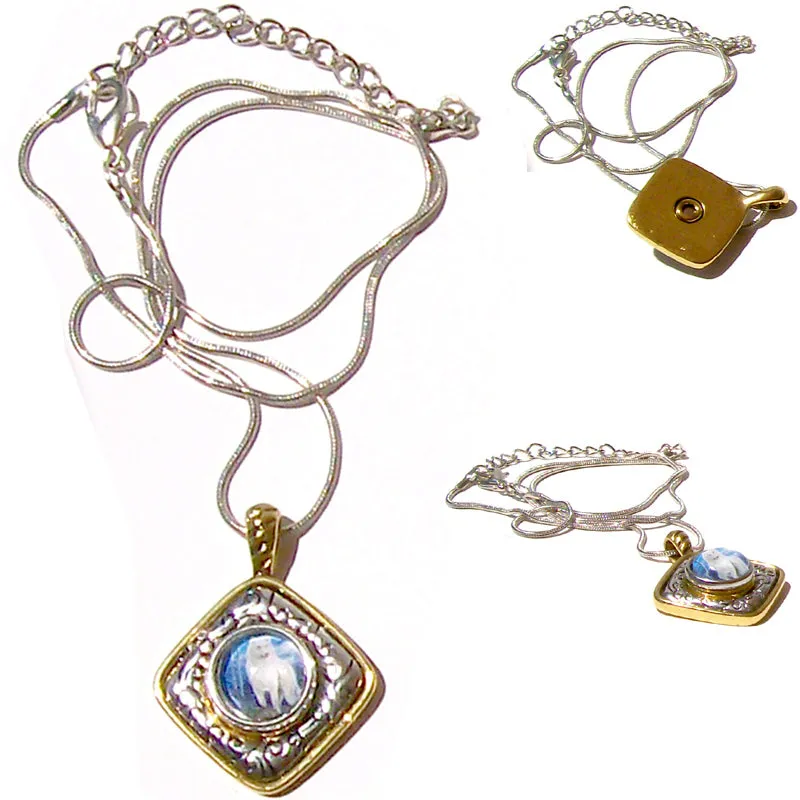 Snap button necklace pendant base 12mm diamond silver gold metal finding chain