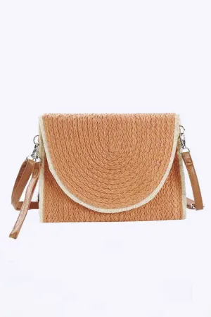 Solid Color Straw Convertible Swing Clutch Bag
