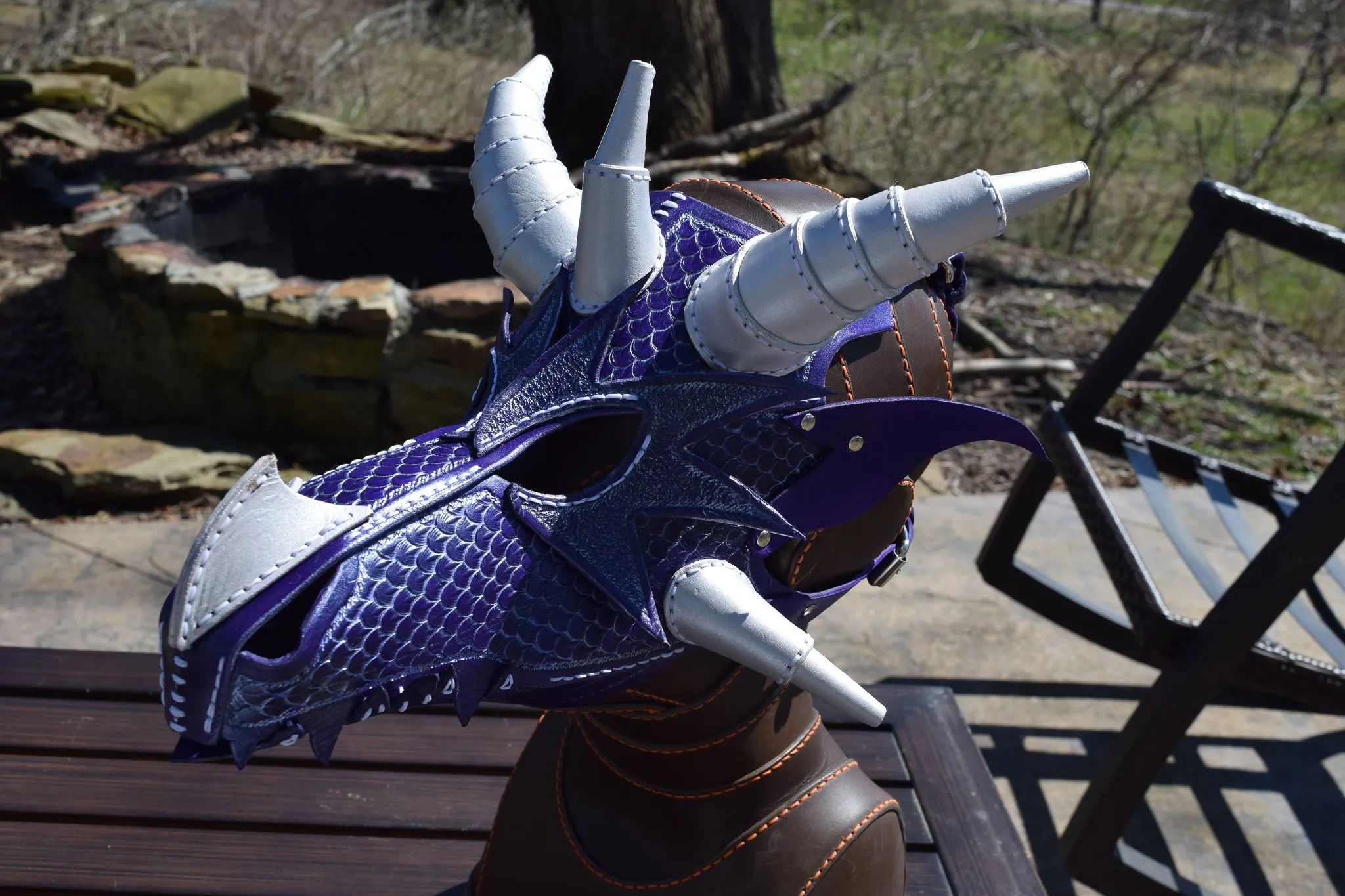 Stamped Leather Dragon Mask - (choose your color - adjustable fit for adults)