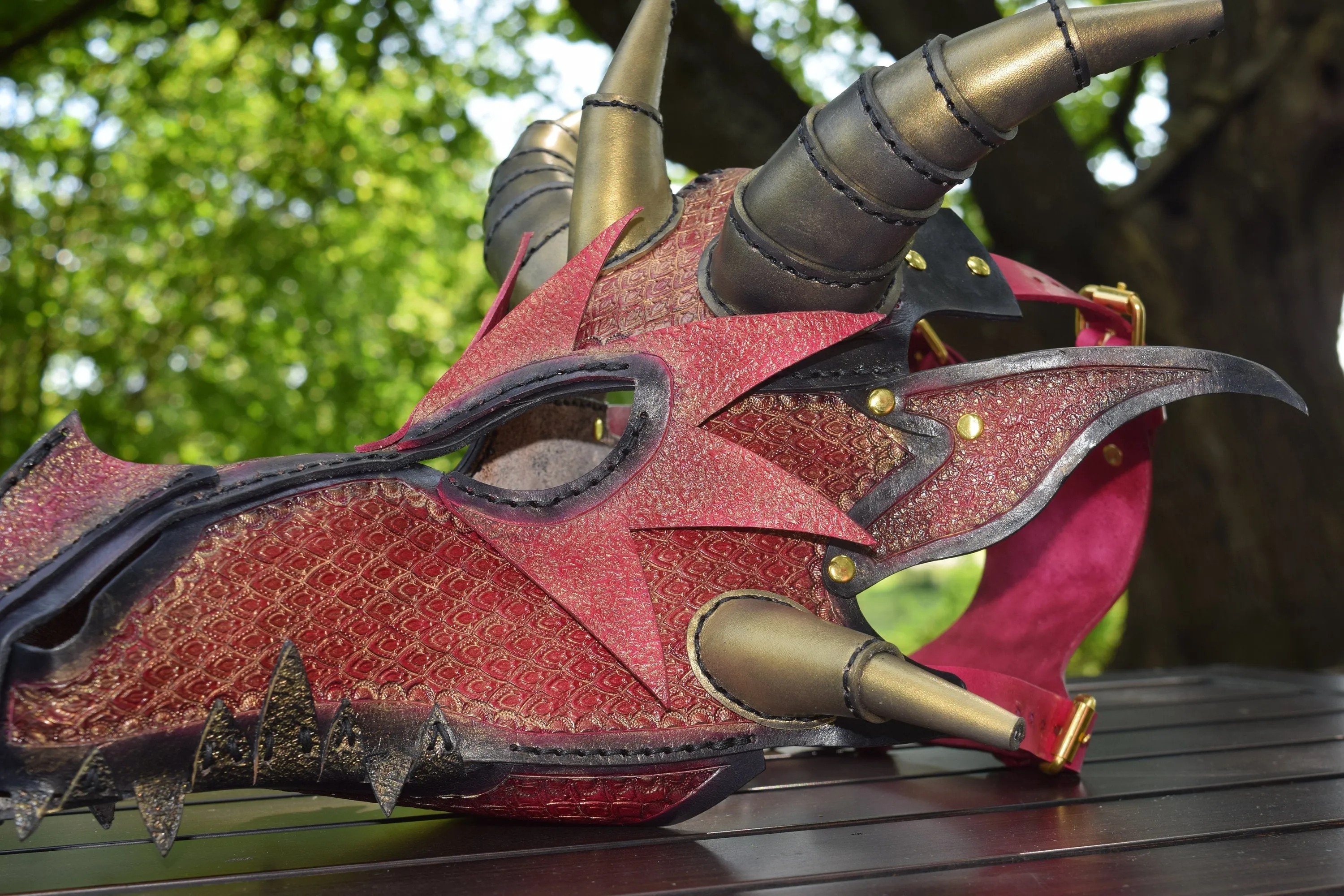 Stamped Leather Dragon Mask - (choose your color - adjustable fit for adults)