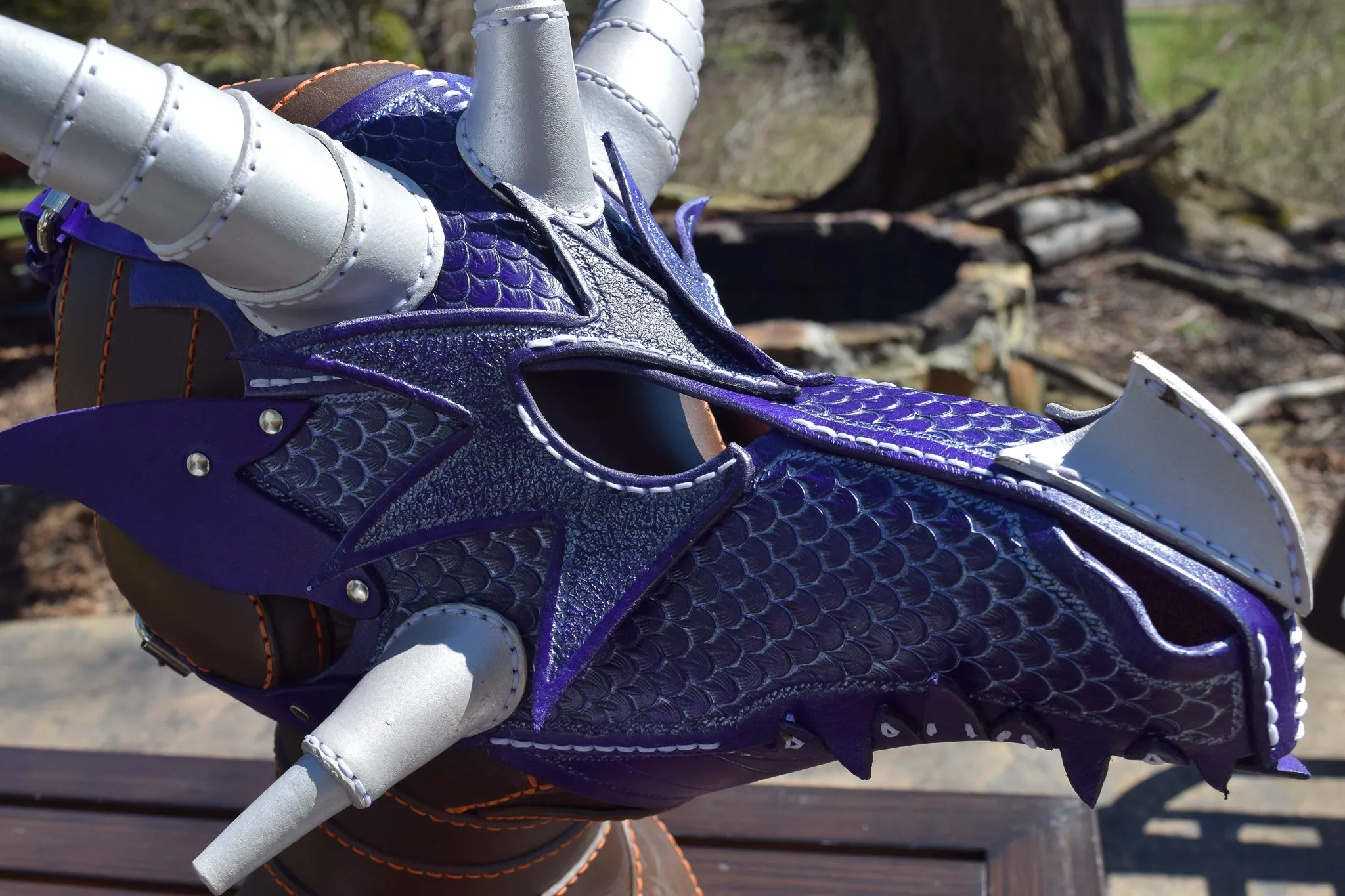 Stamped Leather Dragon Mask - (choose your color - adjustable fit for adults)