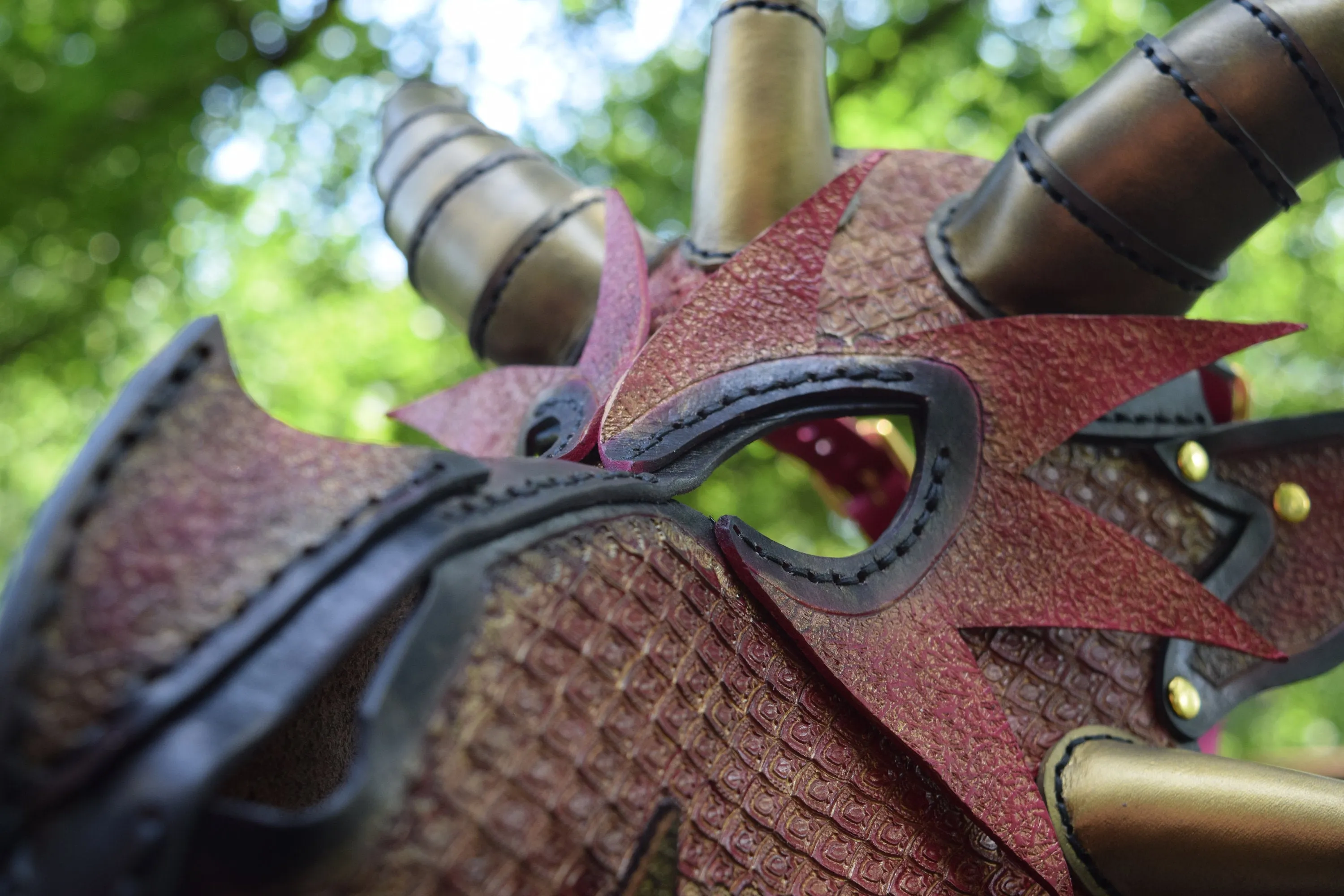 Stamped Leather Dragon Mask - (choose your color - adjustable fit for adults)