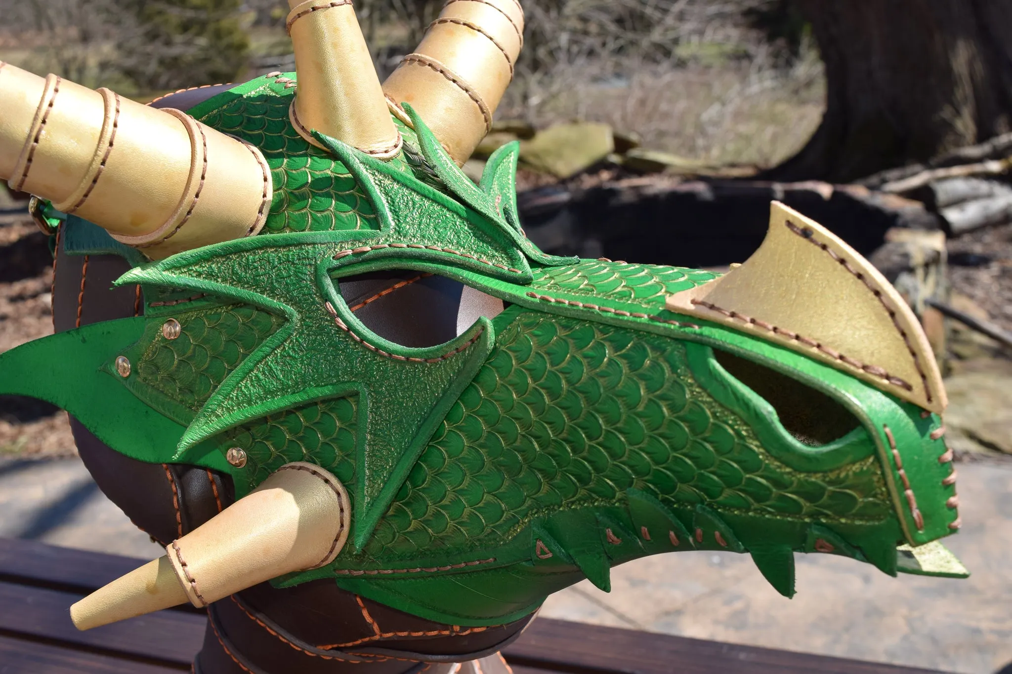 Stamped Leather Dragon Mask - (choose your color - adjustable fit for adults)