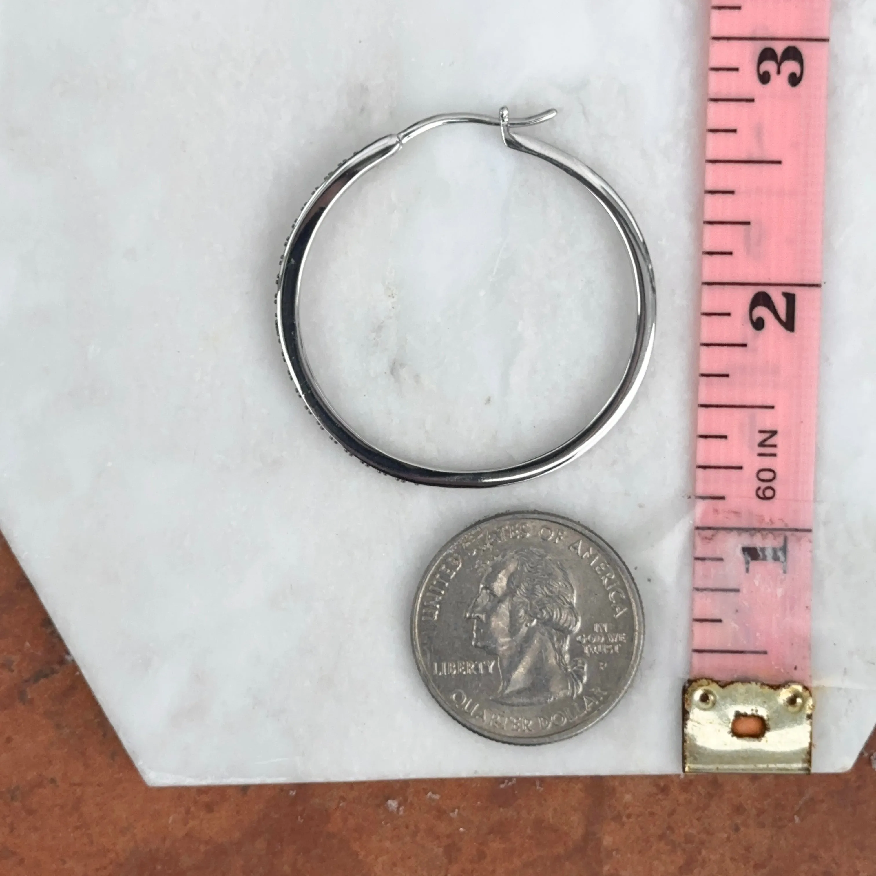 Sterling Silver Black Diamond Hoop Earrings 40mm