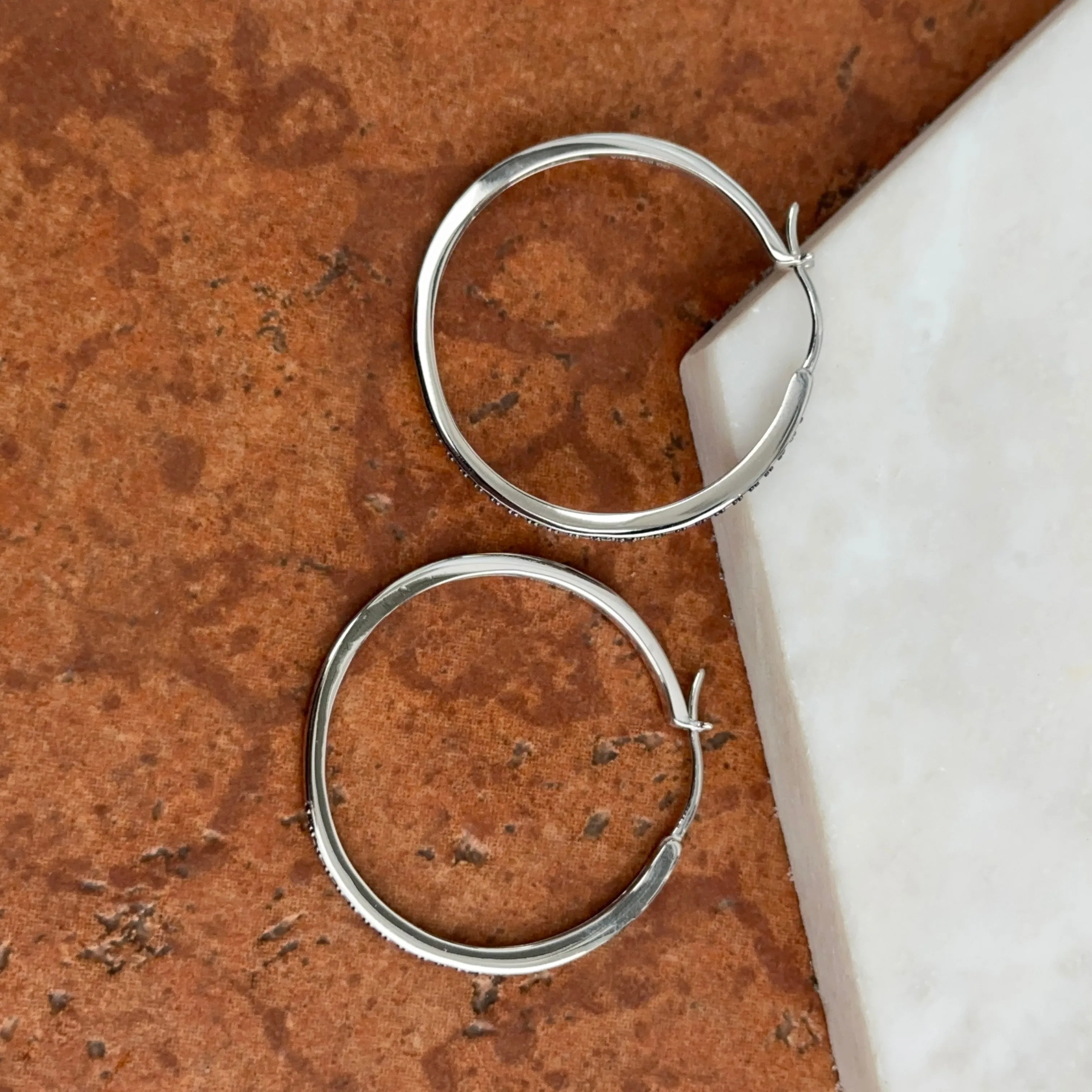 Sterling Silver Black Diamond Hoop Earrings 40mm