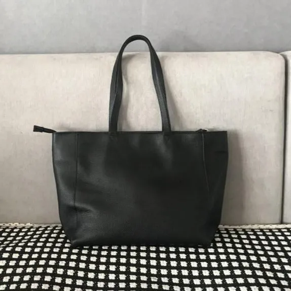 Stylish Womens Black Leather Tote Bag Shoulder Tote Bag Black Tote Purse For Women