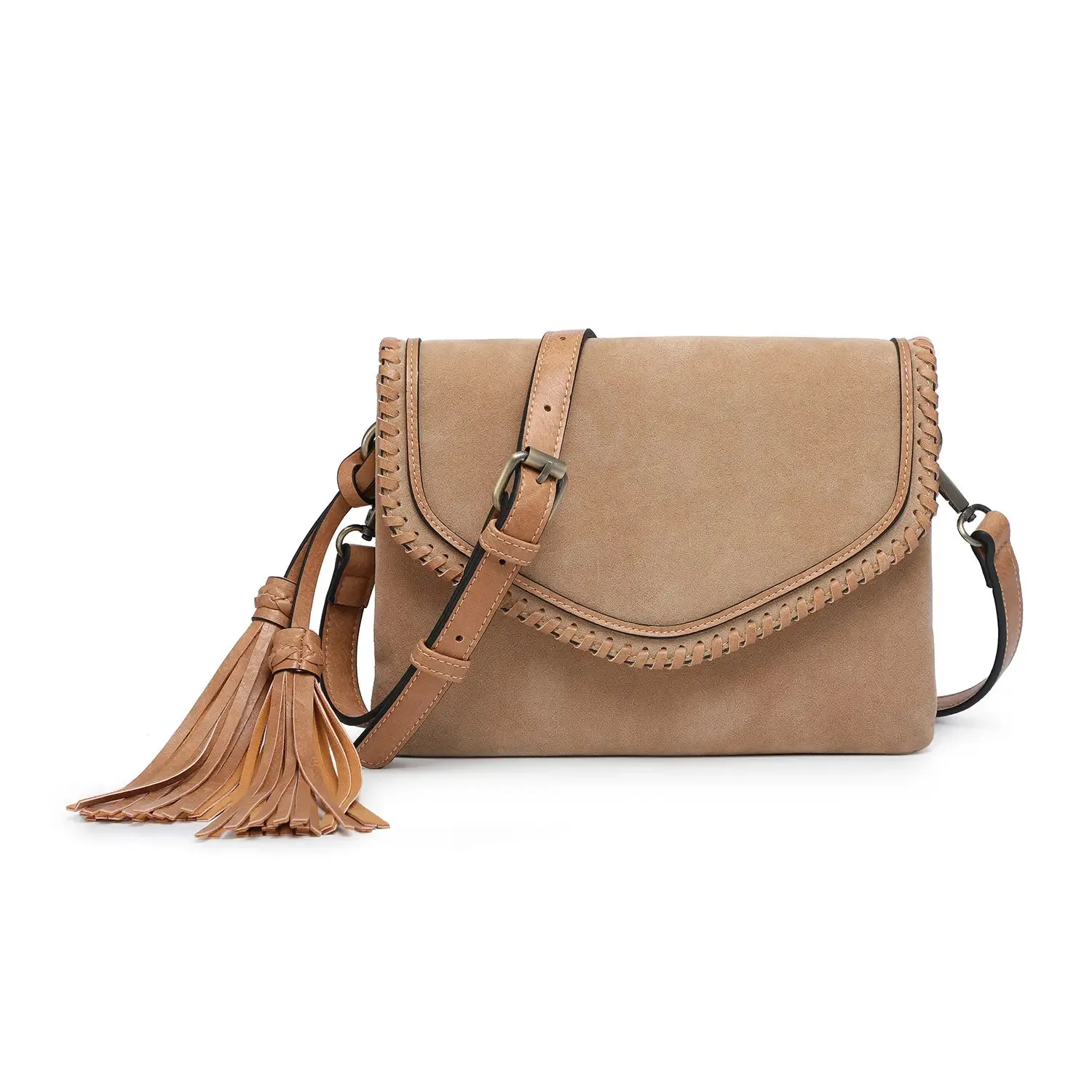 Tan Flapover Crossbody Clutch