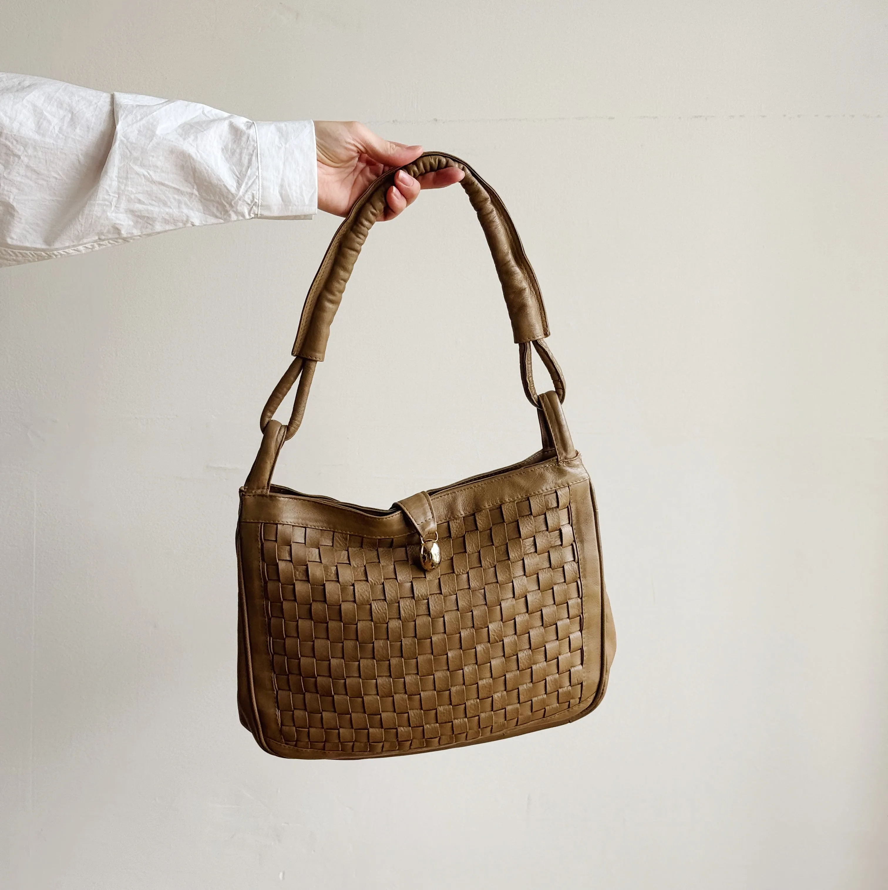 Taupe Woven Leather Handbag